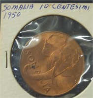 1950 Somalia 10 centesimi copper coin