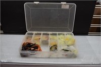 Plastic Tackle Box w/ Rubber Lures and Jigs, etc