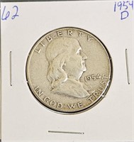 1954 D 90% Silver Franklin Half Dollar