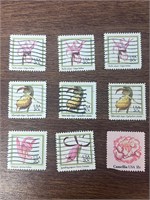 Lot of 9 VTG 20 cent flower stamps