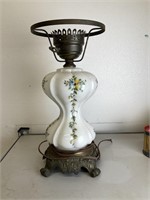 Vintage Handpainted Ceramic and Brass Lamp Base