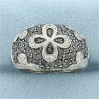 Black and White Diamond Pave Flower Ring in 14k Wh