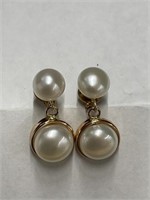14 kt Gold Pearl Dangle Stud Earrings