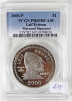 2000 P PCGS PF 69 DC LEIF ERICSON SILVER DOLLAR