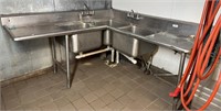 Stainless Steel L Shape 3 Bay Sink w/2 faucets