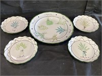 Hand Crafted Portugal Herb Serving Tray & Plates