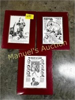 (3) HAND DRAWN SPORT FIGURES IN MATTING W/COA