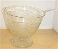 FOOTED GLASS PUNCH BOWL W/GLASS LADLE