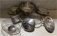 SILVERPLATE PUNCH BOWL, SERVING PIECES LINED