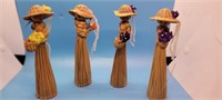 Vintage Corn Husk Doll Figurine with flowers- 4pc