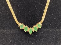 14K YJ Gold Chevron Necklace w/ Emeralds.