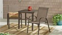 Set of 2, Taupe Steel Sling Patio Dining Chair