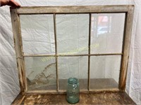 Old wooden 6 pane window frame