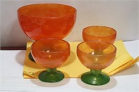 Lot of 4  Retro Orange and Green Glass Cup