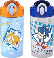 Zak Designs Sonic Kids 2-Pack Bottles +Straw