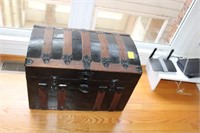 Small Antique Hump Back Trunk w/ leather straps &