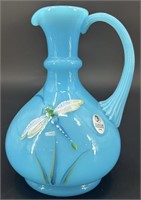 Fenton Hp Dragonfly On Sky Blue Ewer By S Waters