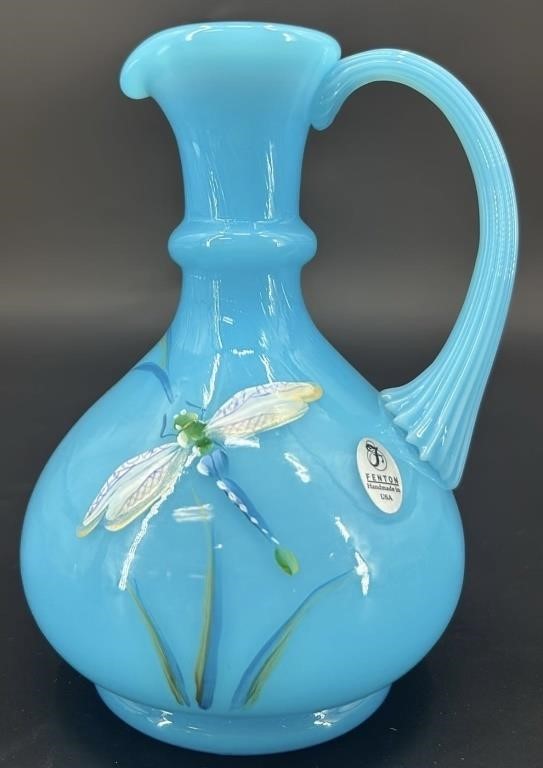 Fenton Hp Robin Egg Dragonfly Ewer By S Waters