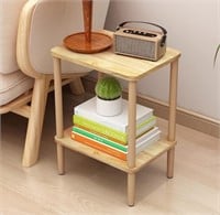 Side Table, 2-Tier Solid Wood End Table strg Shelf