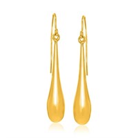 14k Gold Long Polished Teardrop Dangling Earrings