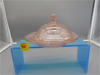 Pink Depression Glass Cheese Dish w/ Lid