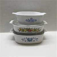 Lot of 3 Corning Ware casserole dishes