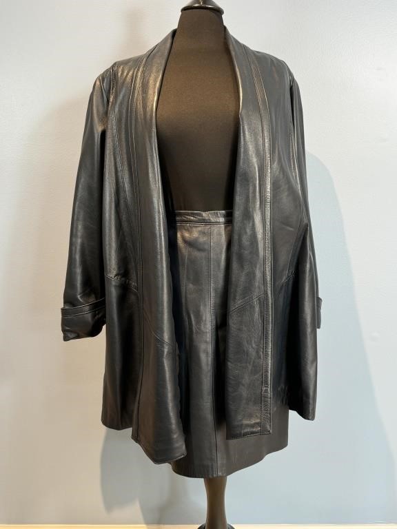 EU Cueros Vintage Leather Swingcoat Skirt Set