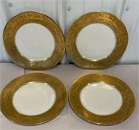 4 - 101/2" white and gold French Limoges plates -