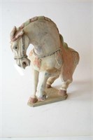 Chinese painted pottery figure of prancing horse,