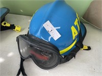 Blue ATF helmet with safety goggles