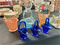 6 Carnival glass baskets