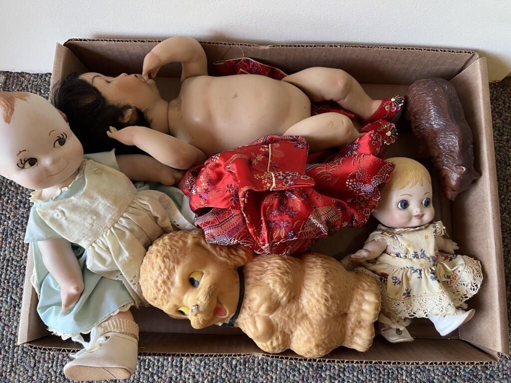 Vintage Lot of Porcelain Dolls, Rubber Squeak,