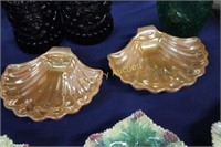 2 LUSTER DECORATED SHELL BOWLS