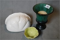 Green Vase, Green Bowl, Pocket White Planter