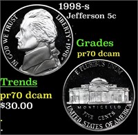 Proof 1998-s Jefferson Nickel 5c Grades GEM++ Proo