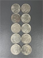 Ten 1971/72 Eisenhower Dollar Coins