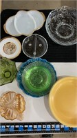 Assorted Vintage glass, bowls, pie plate, colored