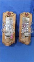 Pair of Wall Mount Wooden Candle Holders 5x4x12