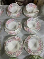 6 Royal Swansea Pink and Blue Floral Teacups &
