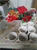 christmas mugs, glasses, tablecloths, towels