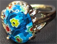 925 stamped Murano Glass Millaflori pattern ring