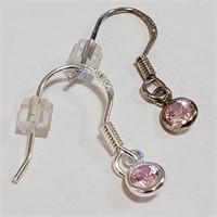 Sterling Silver Pink Cz Hook Earrings SJC