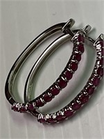 JS 925 Gemstone  Hinged Hoop Earrings