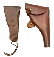 (2) Leather holsters - one marked US on front