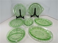 TRAY: ASS'T GREEN GLASS SERVING DISHES