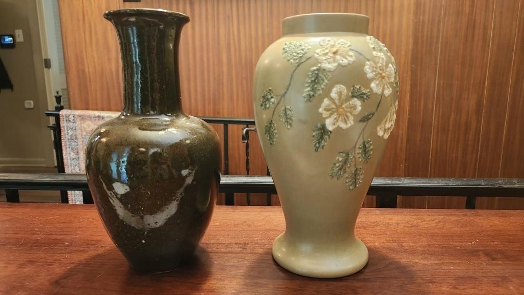 2 Hand Made Pottery Vases 1 Hand Painted