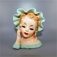 14 Vintage  Woman Head Vase Blue / Green Dress and