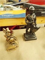 Clay Knight Figurine, Cast Iron Bookends