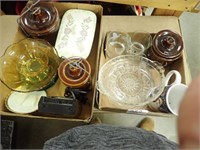 (2) Boxes w/ Crock Canisters, Covered Dish, Pie