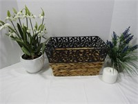 Home D?cor Lot--Artificial Plants, Basket and